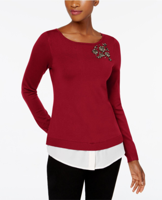 Layered-Look Brooch Sweater, Created for Macy's, $39.99
