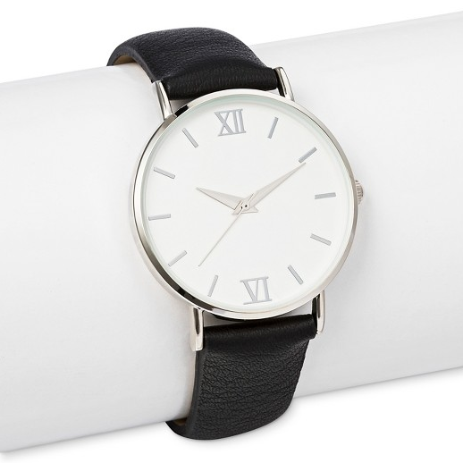 Women's Strap Watch with White Dial Black, $16.99