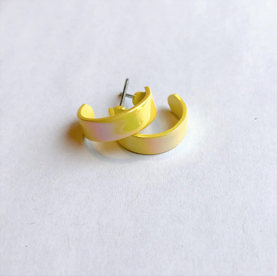 Small Vintage Shimmery Yellow Hoop Earrings, $5
