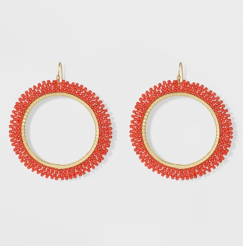 Beaded Seed Bead Hoop Earrings. $7.99