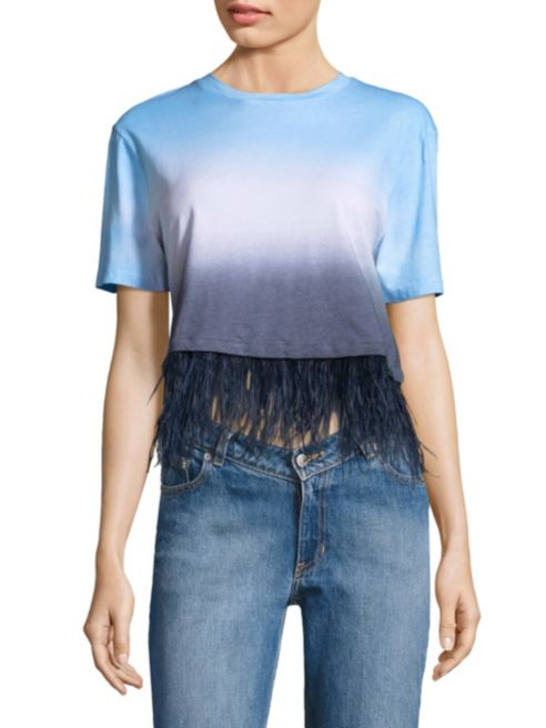 Cropped Dip-Dye Feather Cotton Tee, $59.99