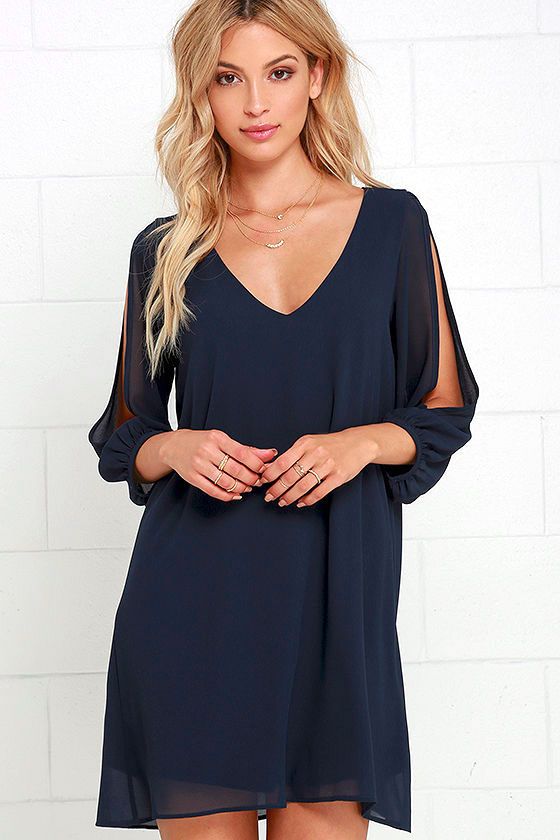 Shifting Dears Navy Blue Long Sleeve Dress, $46
