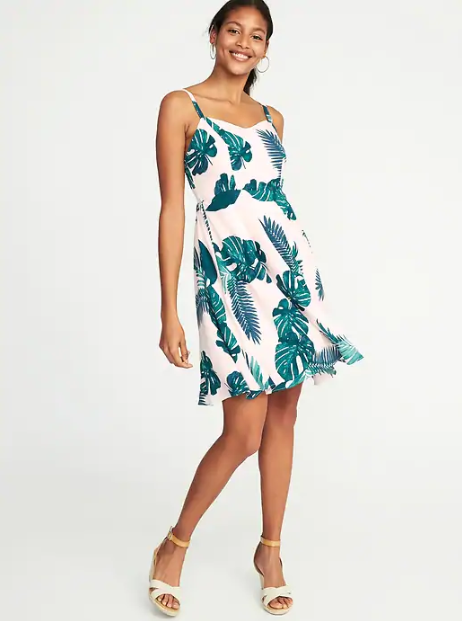 Fit & Flare Cami Dress in Pink Palm Print, $14.97