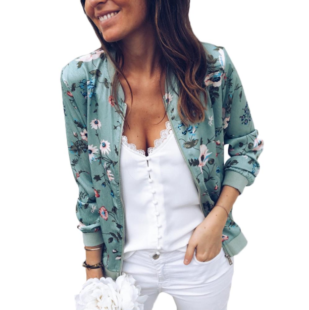 Casual Floral Zip Up Bomber Jacket, $18.99