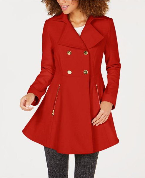 Double-Breasted Skirted Peacoat, $115.49
