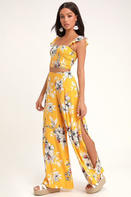 Yellow Floral Print Two-Piece Jumpsuit, $40