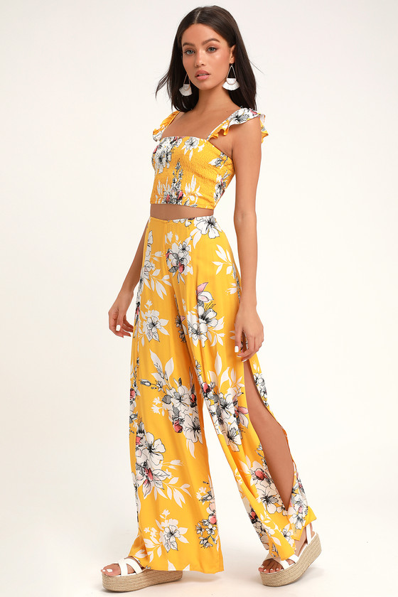 Yellow Floral Print Two-Piece Jumpsuit, $40