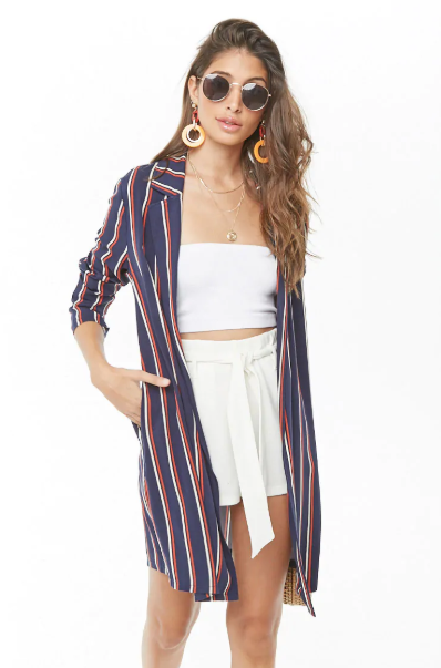 Striped Open-Front Jacket, $14