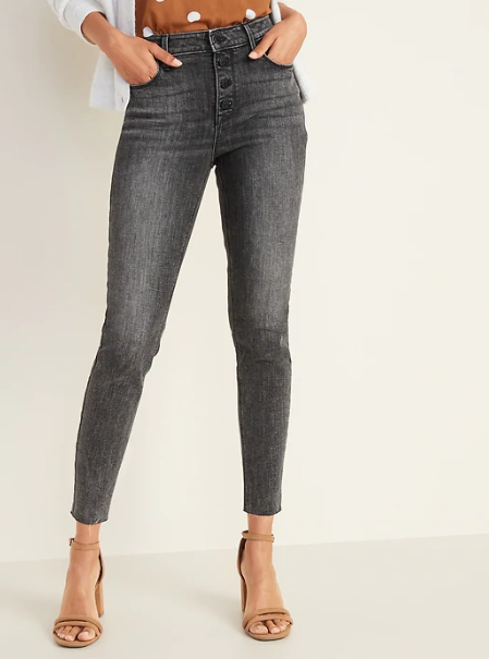 High-Waisted Button-Fly Rockstar Super Skinny Ankle Jeans For Women, $40