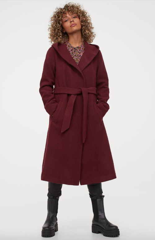 Burgundy coat with hood as inauguration 2021 dupe